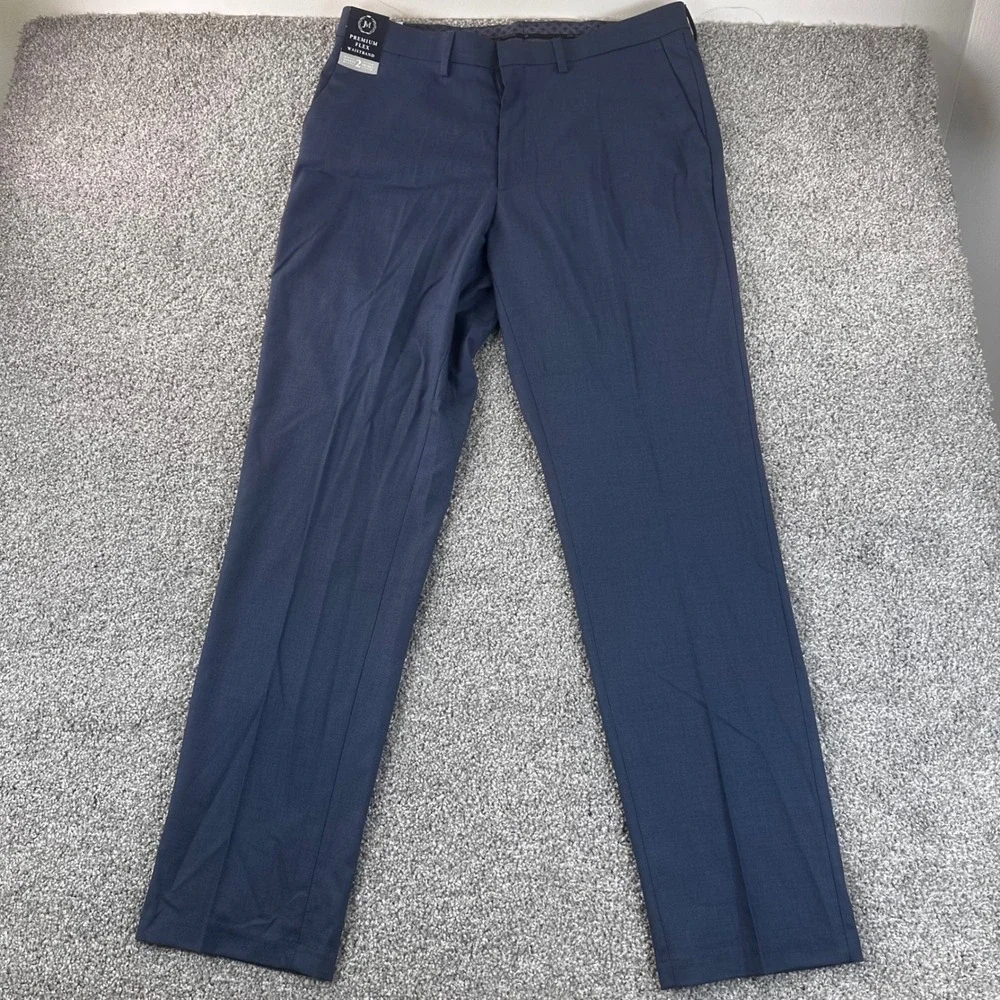 Haggar Premium Dress Pants Mens 36x34 Blue Straight Fit Stretch Office Law NEW
